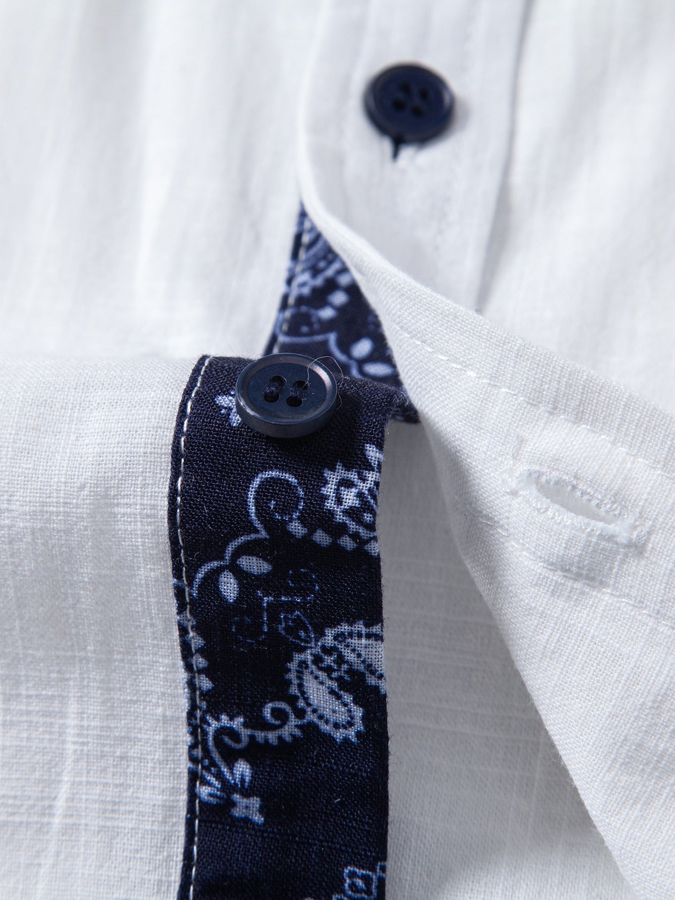 Contrast Paisley Print Linen Look Shirt & Straight Leg Linen Pants