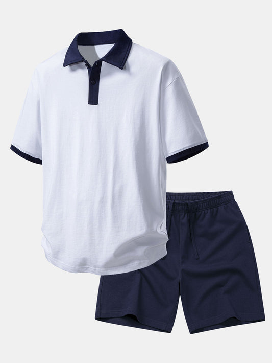 Relax Fit Contrast Cotton Polo & Cotton Drawstring 7" Shorts