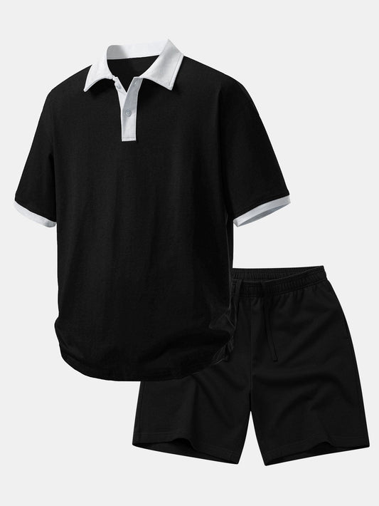 Relax Fit Contrast Cotton Polo & Cotton Drawstring 7" Shorts