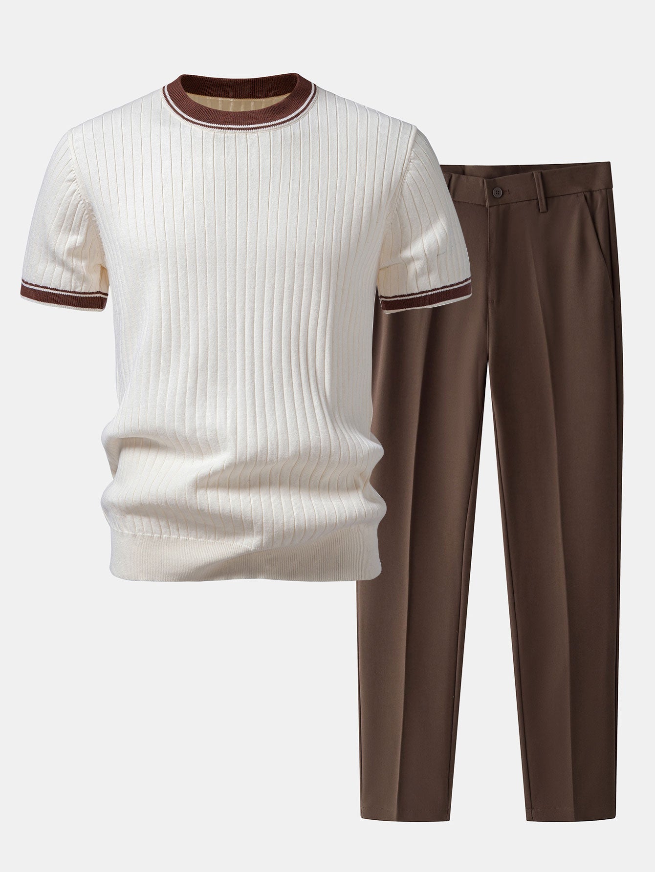 Contrast Trim Crew Neck Knit T-Shirt & Slim Fit Tapered Trousers