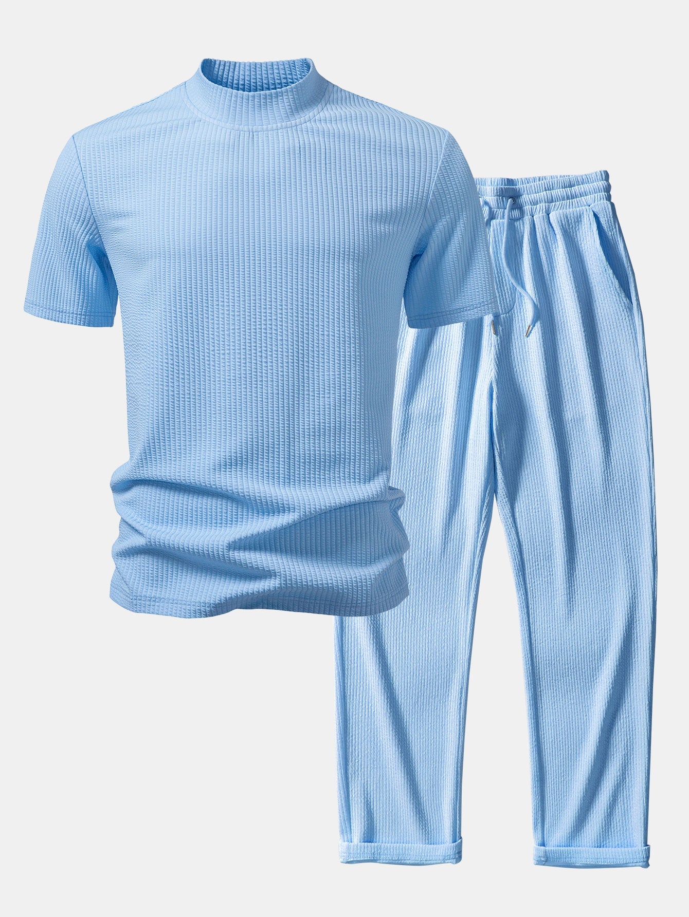 Ribbed Mock Neck T-Shirt & Straight Leg Ribbed Pants
