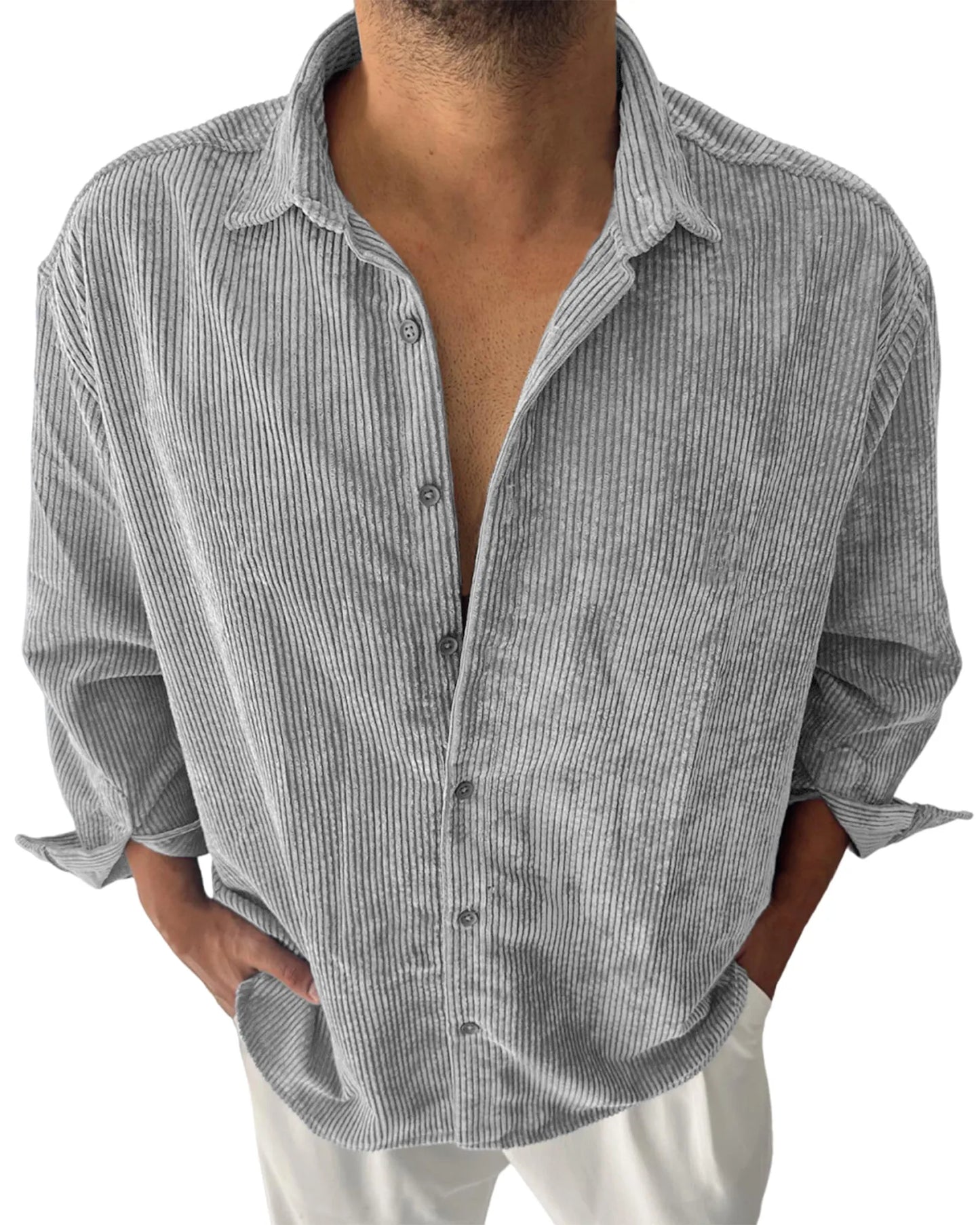 Men's Corduroy Stylish Casual Button Lapel Everyday Shirt