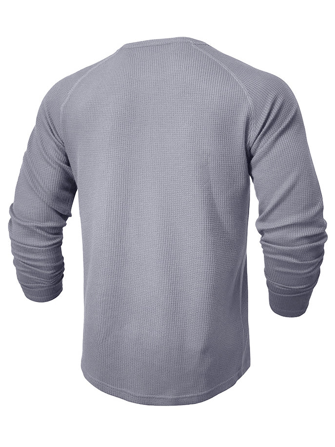 Men's Waffle Henley Collar Textured Long-sleeved Top