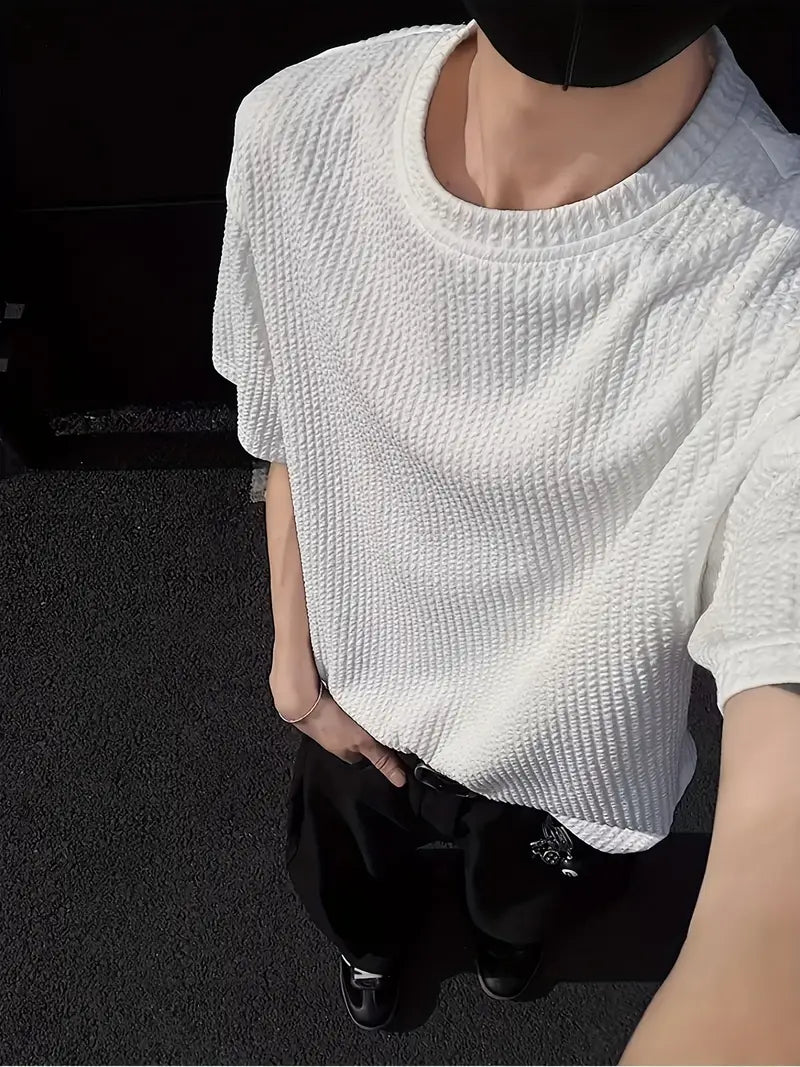 Men’s Summer White Jacquard Knit T-Shirt