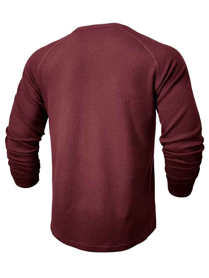 Men's Waffle Henley Collar Textured Long-sleeved Top