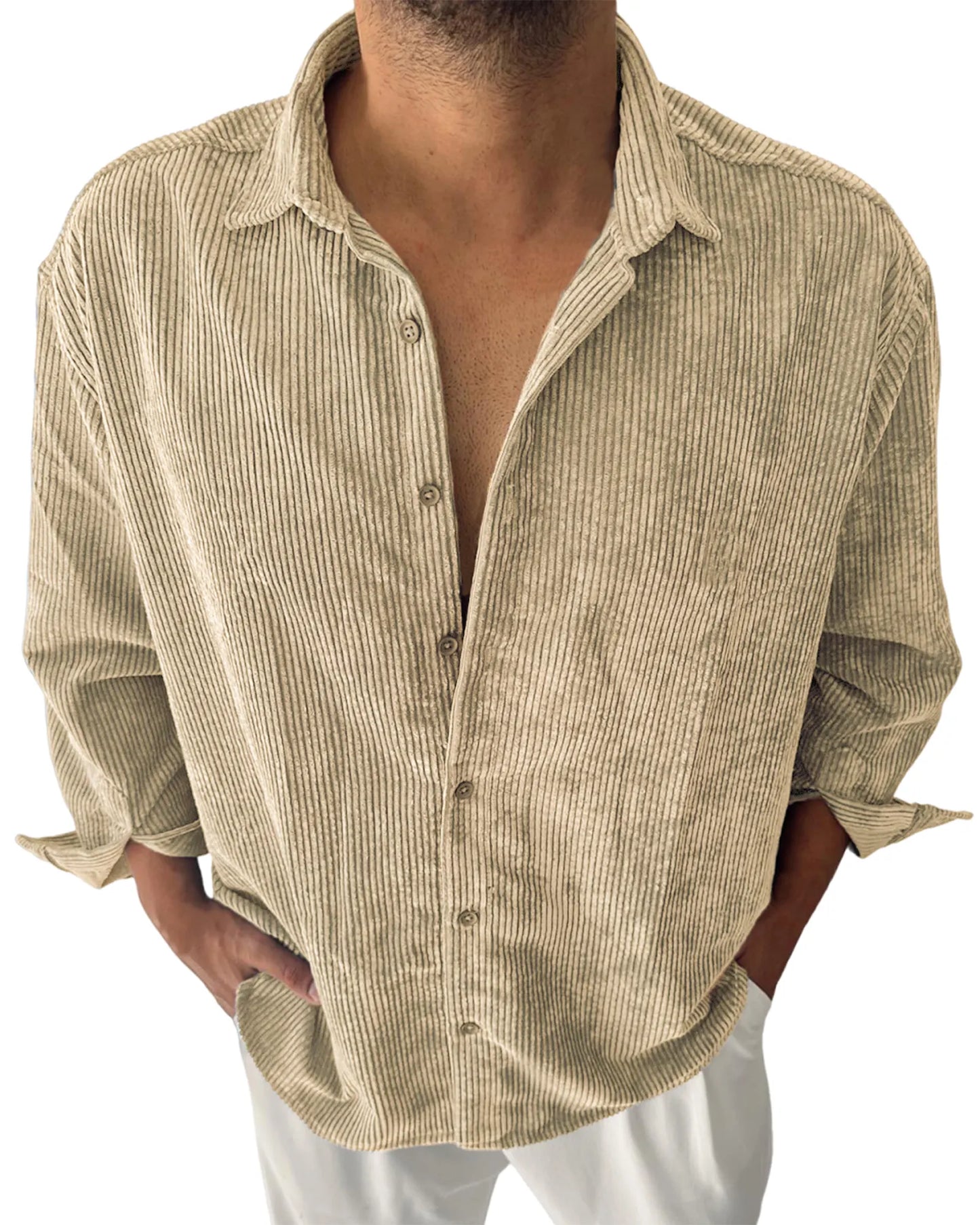 Men's Corduroy Stylish Casual Button Lapel Everyday Shirt