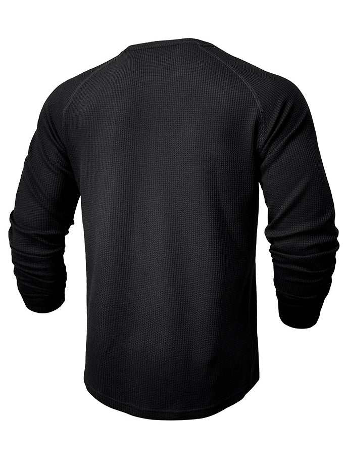 Men's Waffle Henley Collar Textured Long-sleeved Top