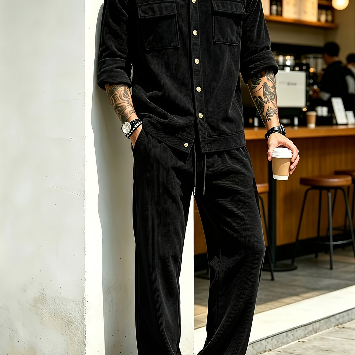 Men's 2pcs Set Featuring a Lapel Shirt and Casual Pants