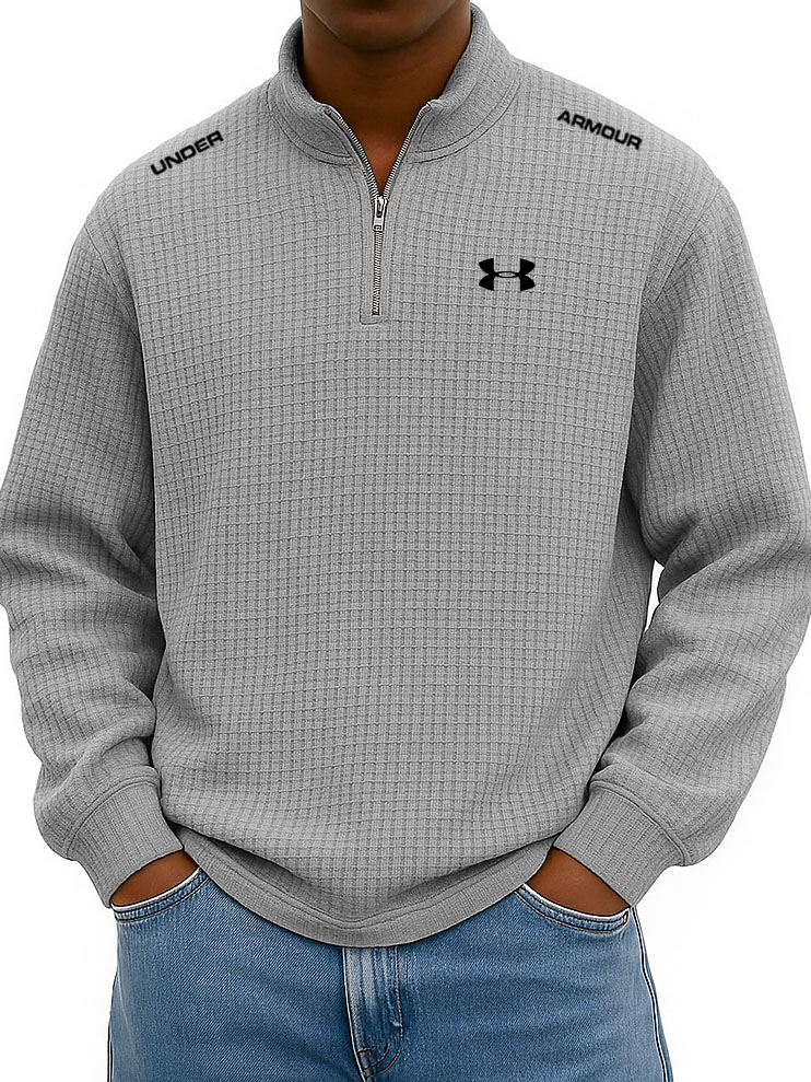 UA™  Men’s Rib-Cuff Quarter-Zip Top – Cozy Waffle Texture, Everyday Casual Fit
