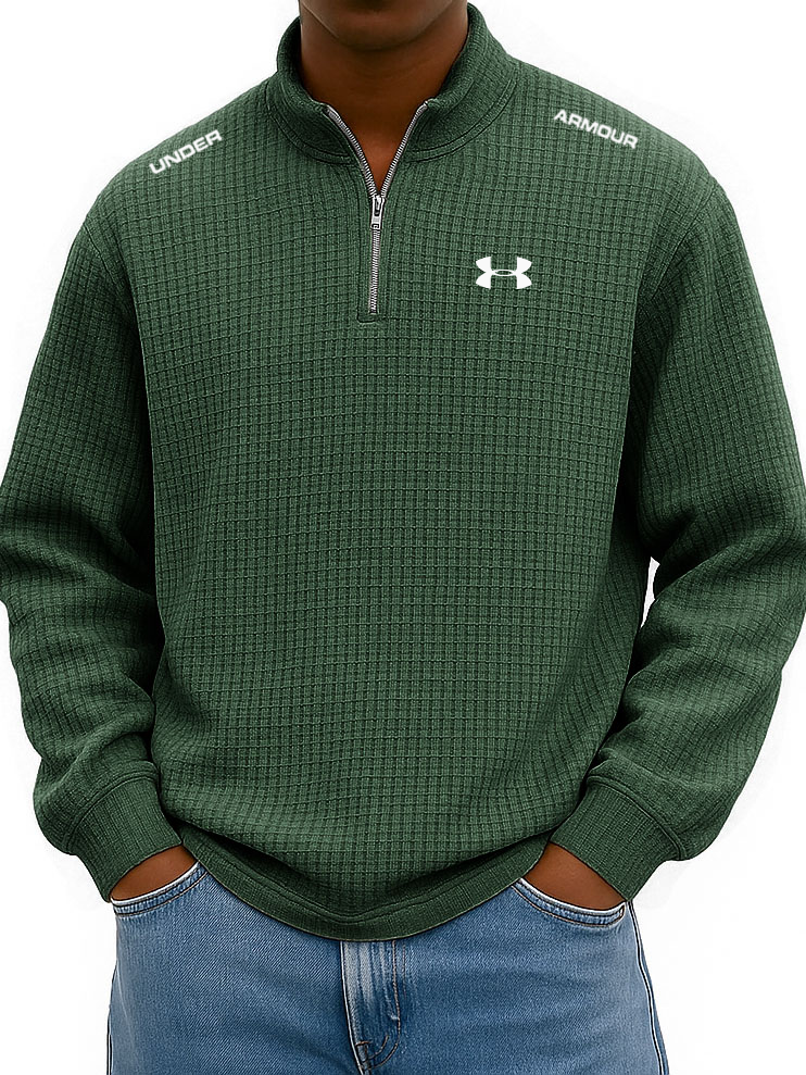 UA™  Men’s Rib-Cuff Quarter-Zip Top – Cozy Waffle Texture, Everyday Casual Fit